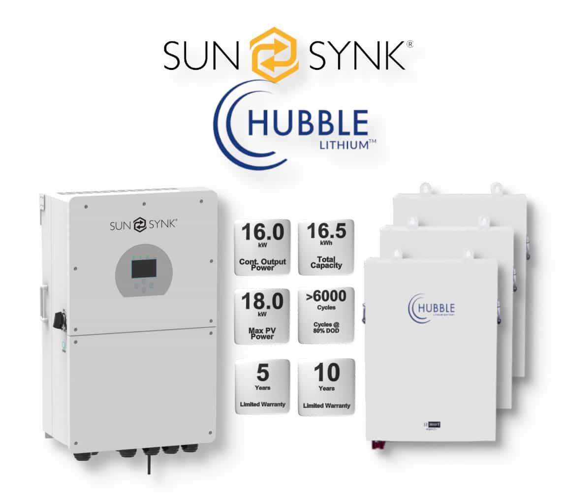 16.0 kW SUNSYNK Hybrid - HUBBLE Combo, c/w 3x 5.5 kWh Lithium Batteries