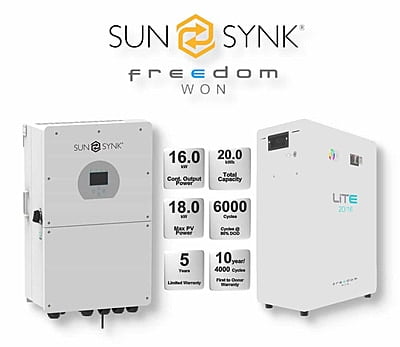 16.0 kW SUNSYNK Hybrid - FREEDOM WON Combo, c/w 20 kWh Floor Standing Lithium Battery 16.0 kW SUNSYNK Hybrid - FREEDOM WON Combo, c/w 20 kWh Floor Standing Lithium Battery