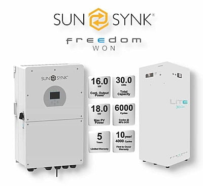 16.0 kW SUNSYNK Hybrid -  FREEDOM WON Combo, c/w 30 kWh Floor Standing Lithium Battery