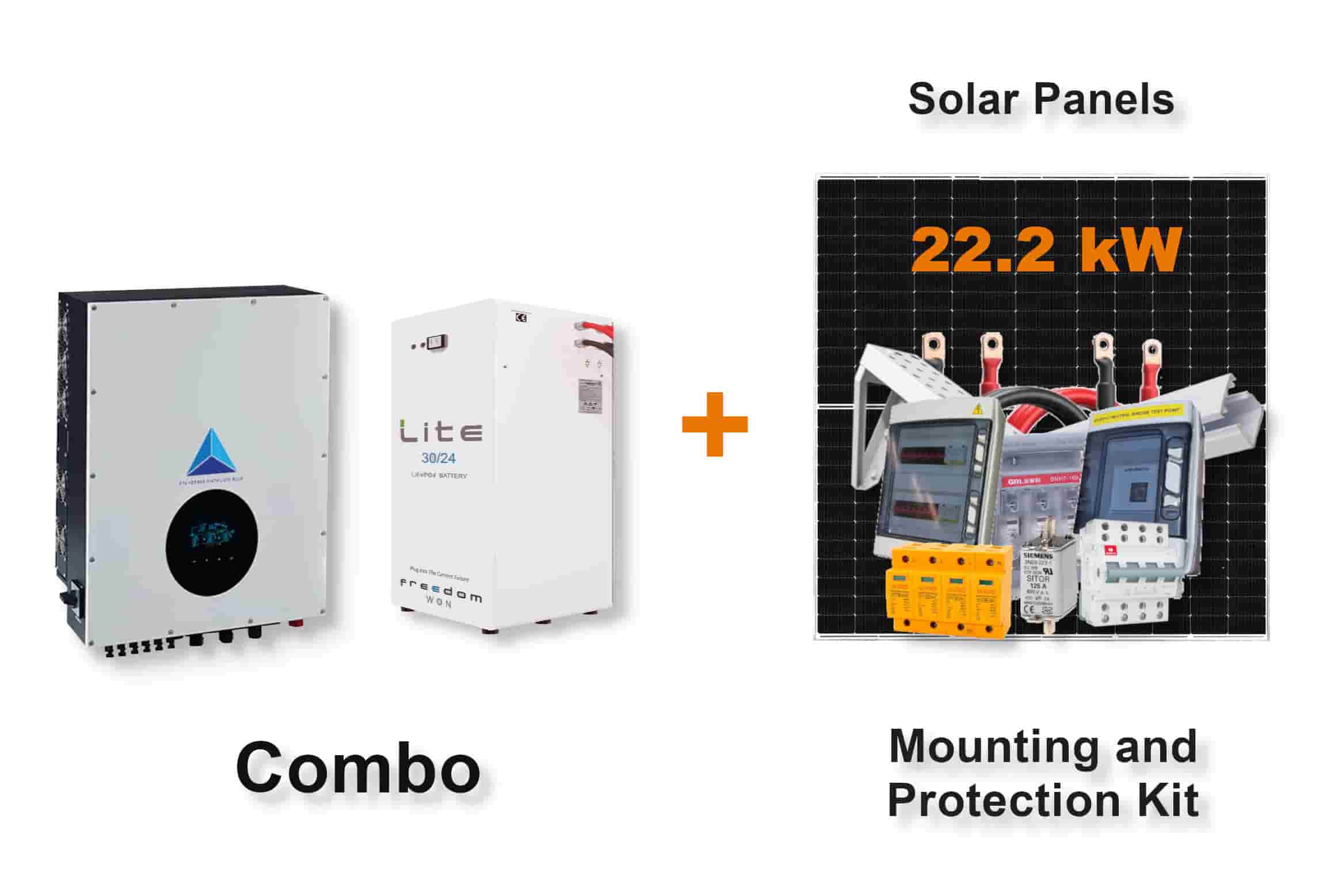 15.0 kW Blue Mountain 3-Phase Hybrid - FREEDOM WON Combo, c/w 30 kWh Lithium Battery 15.0 kW Blue Mountain 3-Phase Hybrid - FREEDOM WON Combo, c/w 30 kWh Lithium Battery