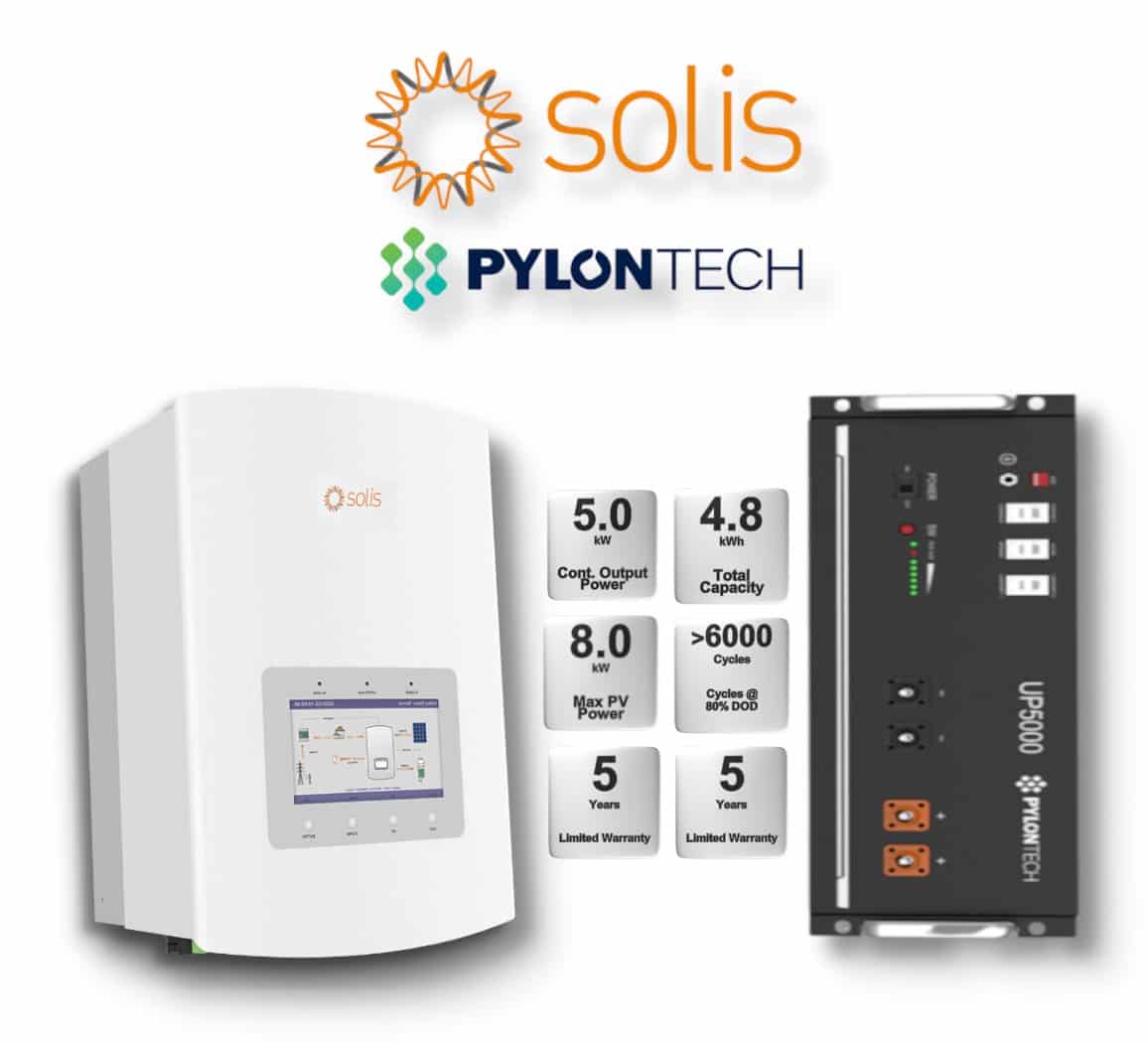 5.0 kW SOLIS S5 Hybrid - PYLONTECH Combo, c/w 4.8 kWh Lithium Battery 5.0 kW SOLIS S5 Hybrid - PYLONTECH Combo, c/w 4.8 kWh Lithium Battery