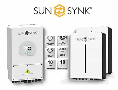 5.0 kW SUNSYNK Hybrid Combo, c/w 2x 5.12 kWh Lithium Batteries