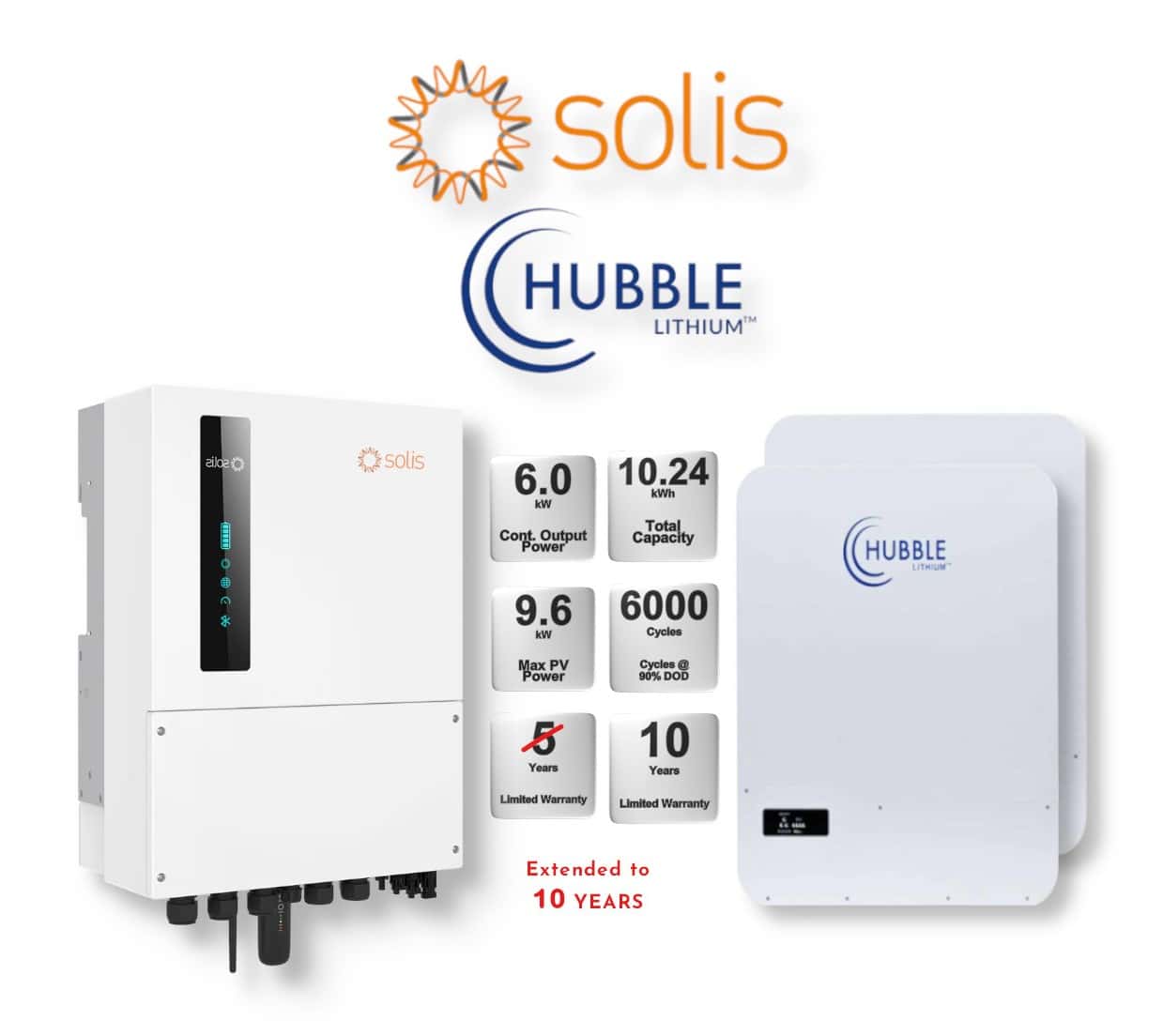 6.0 kW SOLIS S6 Hybrid - HUBBLE Combo, c/w 2x 5.12 kWh Lithium Batteries 6.0 kW SOLIS S6 Hybrid - HUBBLE Combo, c/w 2x 5.12 kWh Lithium Batteries