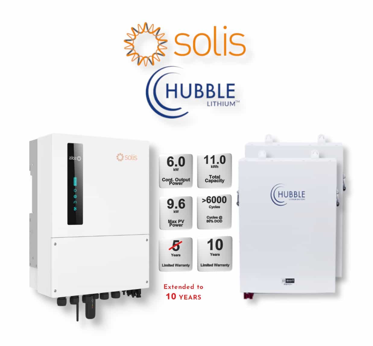 6.0 kW SOLIS S6 Hybrid - HUBBLE Combo, c/w 2x 5.5 kWh Lithium Batteries
