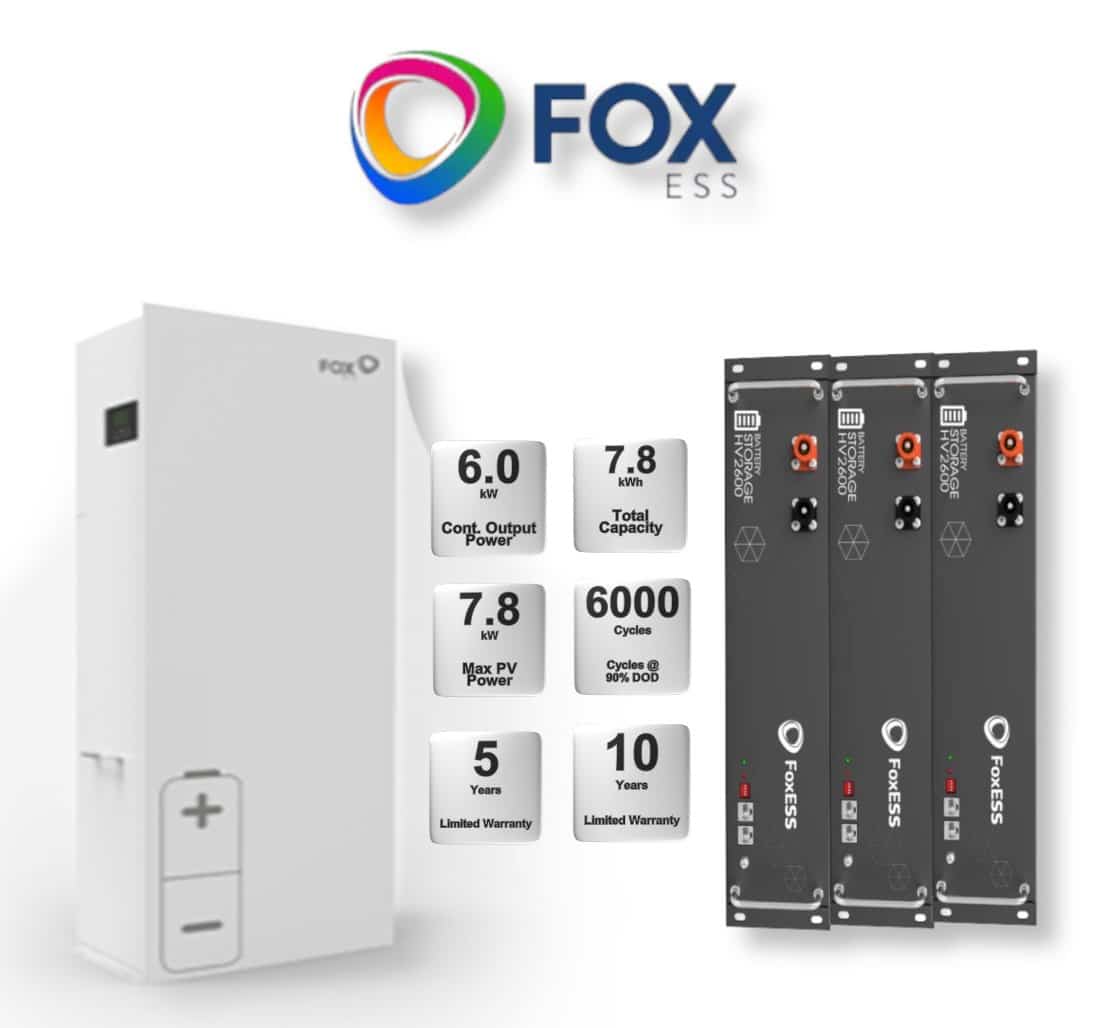 6.0 kW FOX AIO All-in-One Combo, c/w 3 x 2.6 kWh Lithium Batteries