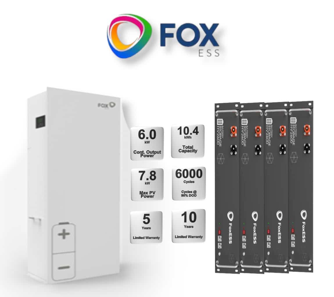 6.0 kW FOX AIO All-in-One Combo, c/w 4 x 2.6 kWh Lithium Batteries