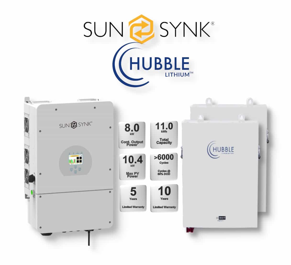 8.0 kW SUNSYNK Hybrid - HUBBLE Combo, c/w 2x 5.5 kWh Lithium Batteries