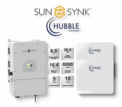 8.0 kW SUNSYNK Hybrid - HUBBLE Combo, c/w 2x 10.0 kWh Lithium Batteries