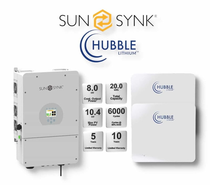 8.0 kW SUNSYNK Hybrid - HUBBLE Combo, c/w 2x 10.0 kWh Lithium Batteries 8.0 kW SUNSYNK Hybrid - HUBBLE Combo, c/w 2x 10.0 kWh Lithium Batteries