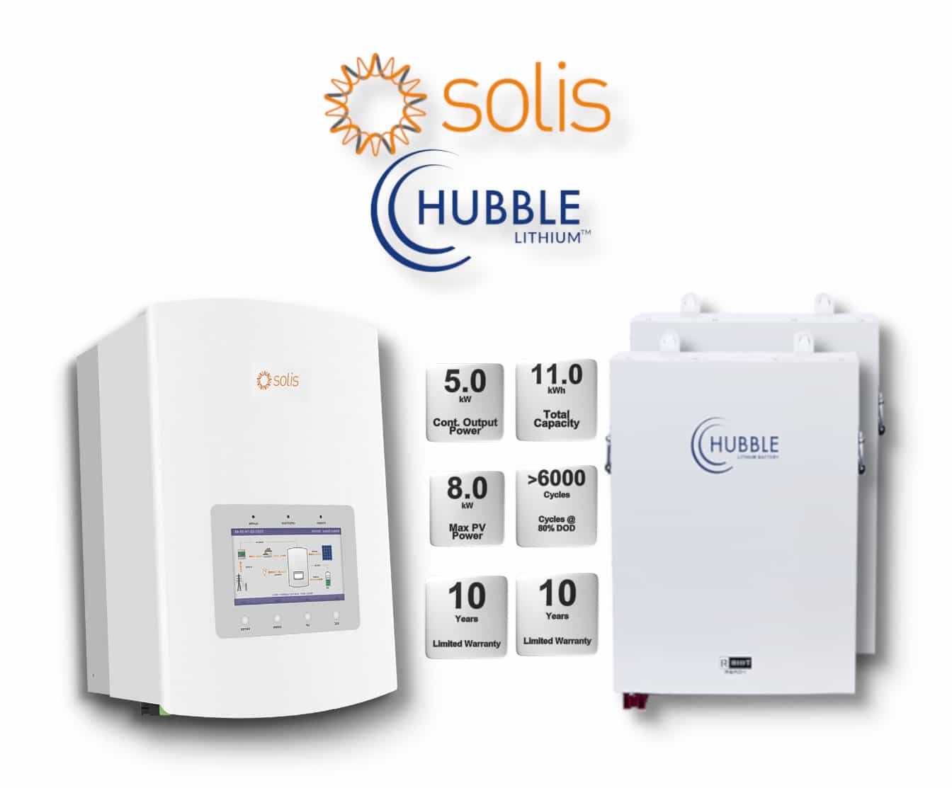 5.0 kW SOLIS S5 Hybrid - HUBBLE Lithium Combo, c/w 2x 5.5 kWh Lithium Batteries 5.0 kW SOLIS S5 Hybrid - HUBBLE Lithium Combo, c/w 2x 5.5 kWh Lithium Batteries