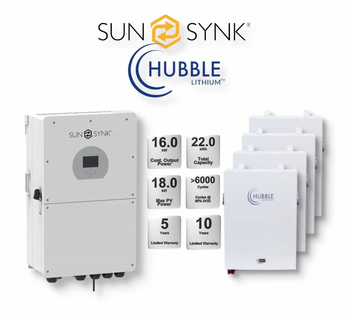 16.0 kW SUNSYNK Hybrid - HUBBLE Combo, c/w 4x 5.5 kWh Lithium Batteries 16.0 kW SUNSYNK Hybrid - HUBBLE Combo, c/w 4x 5.5 kWh Lithium Batteries