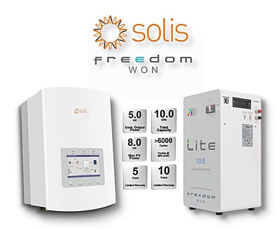 5.0 kW SOLIS S5 Hybrid - FREEDOM WON Combo, c/w 10.0 kWh Lithium Battery