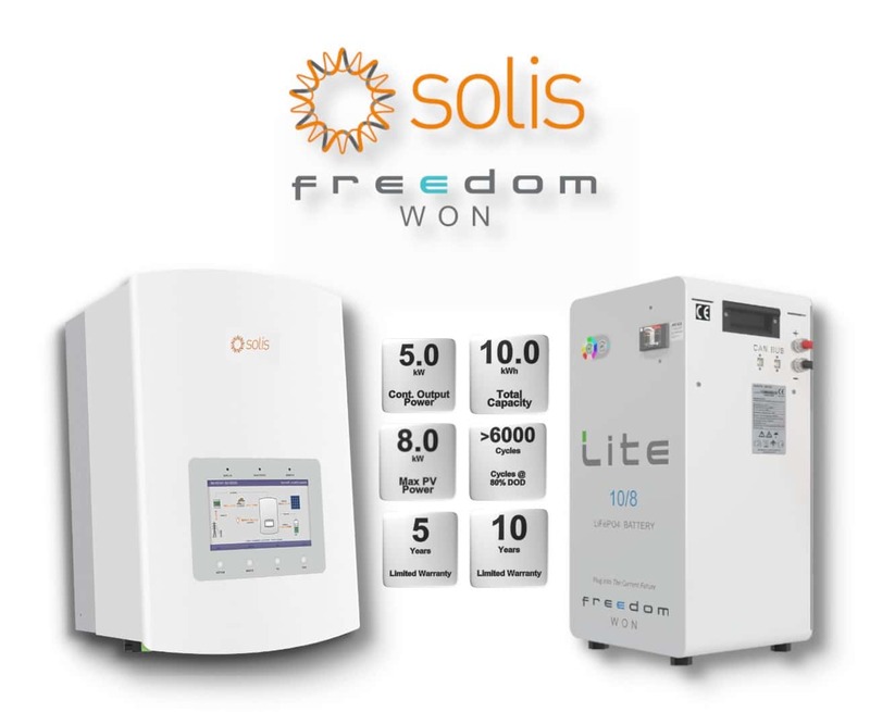 5.0 kW SOLIS S5 Hybrid - FREEDOM WON Combo, c/w 10.0 kWh Lithium Battery 5.0 kW SOLIS S5 Hybrid - FREEDOM WON Combo, c/w 10.0 kWh Lithium Battery