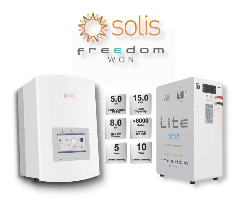 5.0 kW SOLIS S5 Hybrid - FREEDOM WON Combo, c/w 15.0 kWh Lithium Battery 5.0 kW SOLIS S5 Hybrid - FREEDOM WON Combo, c/w 15.0 kWh Lithium Battery