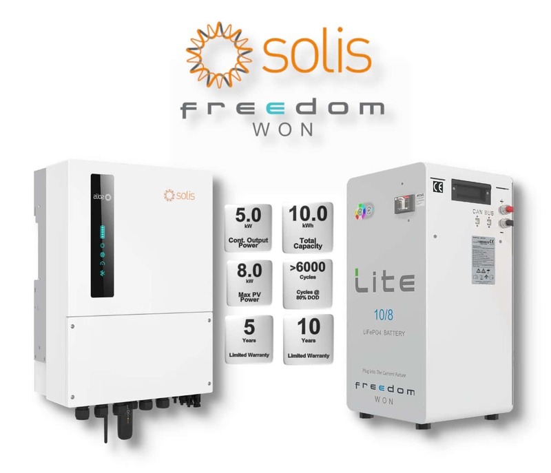 5.0 kW SOLIS S6 Hybrid - FREEDOM WON Combo, c/w 10.0 kWh Lithium Battery 5.0 kW SOLIS S6 Hybrid - FREEDOM WON Combo, c/w 10.0 kWh Lithium Battery