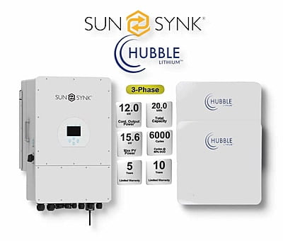 12.0 kW SUNSYNK 3-Phase Hybrid - HUBBLE Combo, c/w 2x 10.0 kWh Lithium Batteries