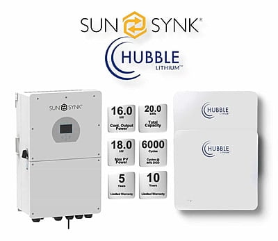 16.0 kW SUNSYNK Hybrid - HUBBLE Combo, c/w 2x 10.0 kWh Lithium Batteries