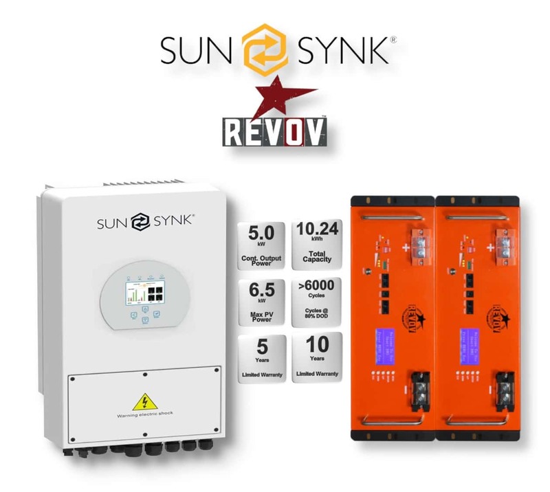 5.0 kW SUNSYNK Hybrid - REVOV Combo, c/w 2 x 5.12 kWh Lithium Batteries 5.0 kW SUNSYNK Hybrid - REVOV Combo, c/w 2 x 5.12 kWh Lithium Batteries