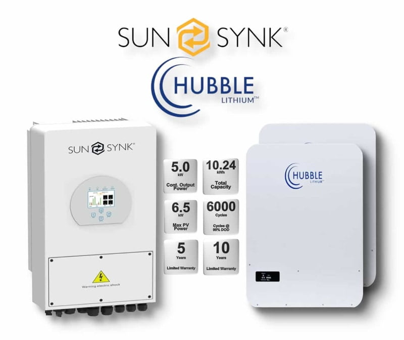 5.0 kW SUNSYNK Hybrid - HUBBLE Combo, c/w 2x 5.12 kWh Lithium Batteries 5.0 kW SUNSYNK Hybrid - HUBBLE Combo, c/w 2x 5.12 kWh Lithium Batteries