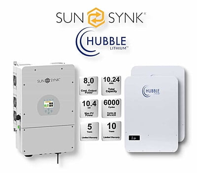 8.0 kW SUNSYNK Hybrid - HUBBLE Combo, c/w 2x 5.12 kWh Lithium Batteries