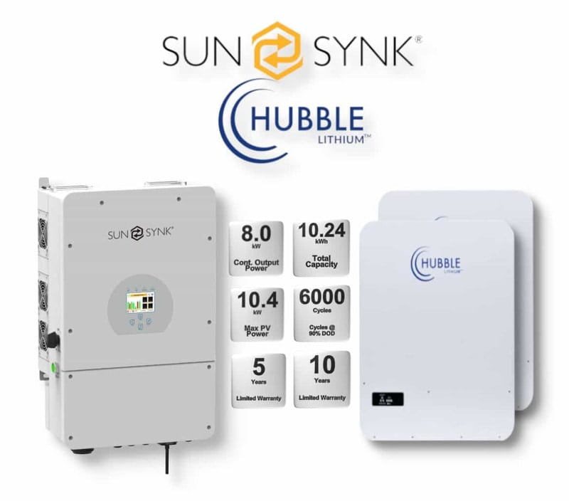 8.0 kW SUNSYNK Hybrid - HUBBLE Combo, c/w 2x 5.12 kWh Lithium Batteries 8.0 kW SUNSYNK Hybrid - HUBBLE Combo, c/w 2x 5.12 kWh Lithium Batteries
