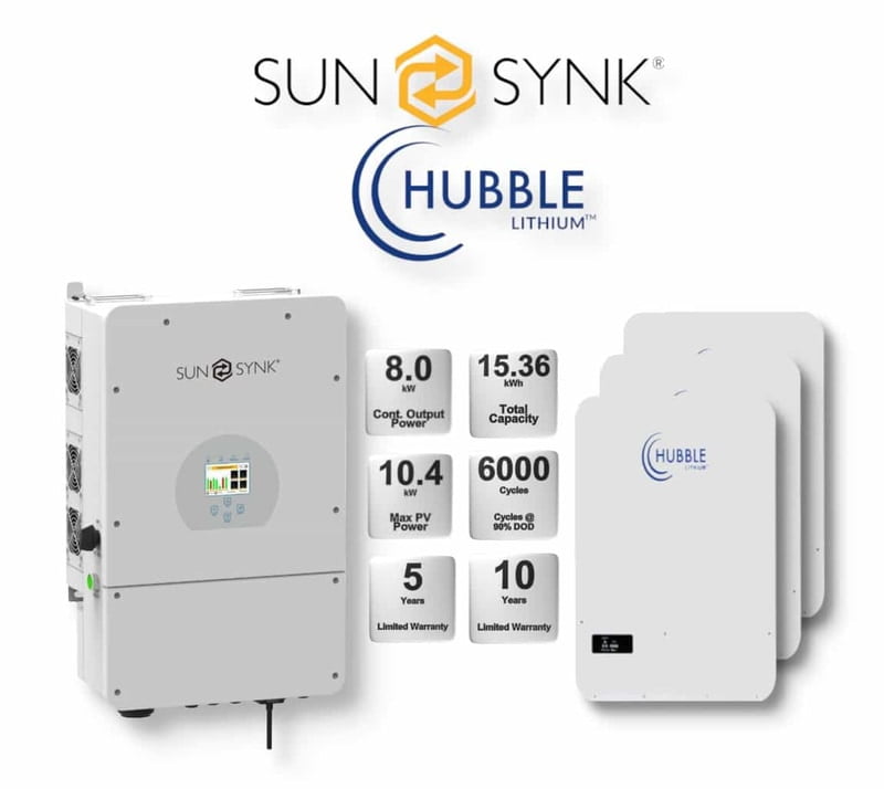 8.0 kW SUNSYNK Hybrid - HUBBLE Combo, c/w 3x 5.12 kWh Lithium Batteries 8.0 kW SUNSYNK Hybrid - HUBBLE Combo, c/w 3x 5.12 kWh Lithium Batteries