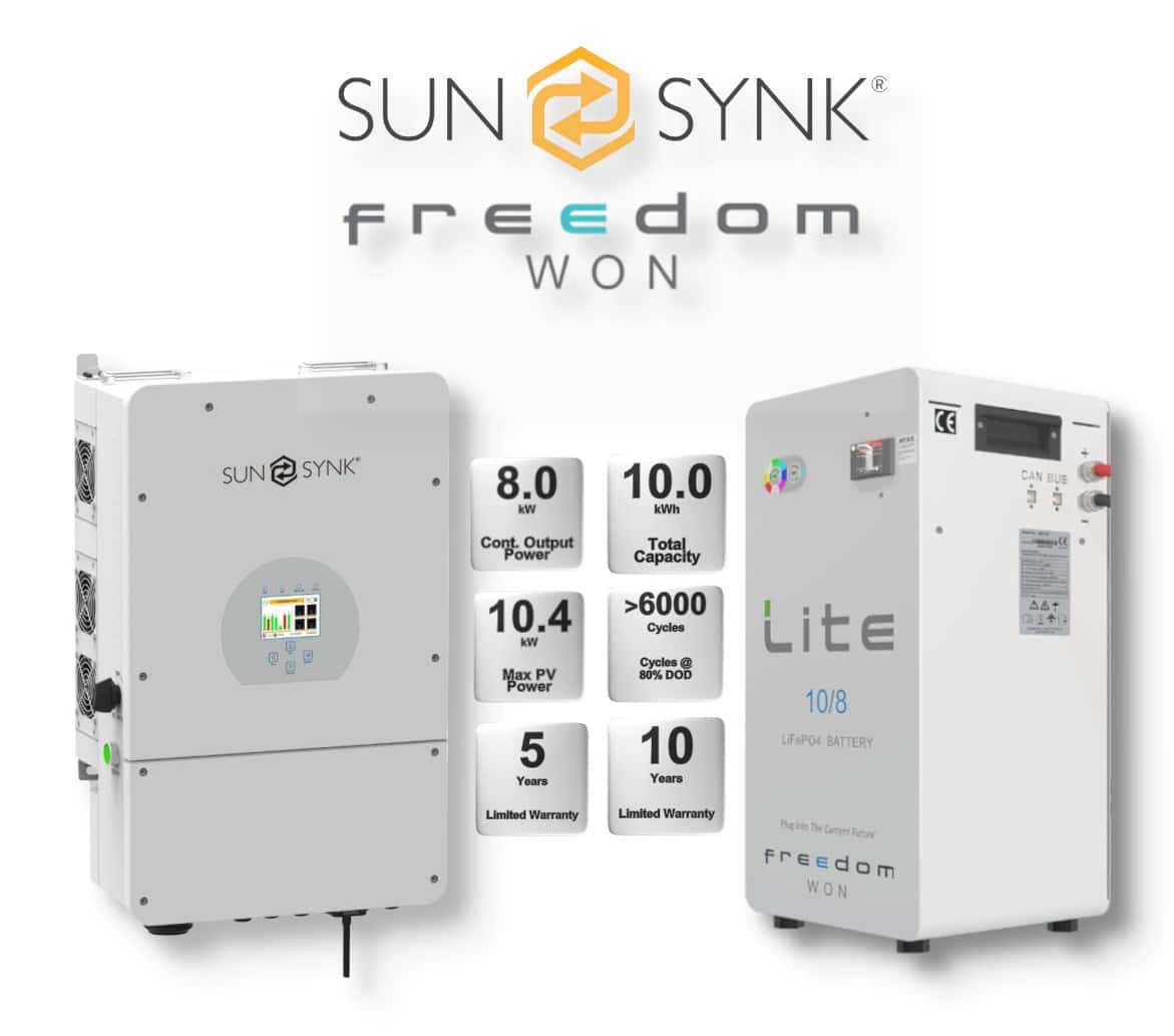 8.0 kW SUNSYNK Hybrid - FREEDOM WON Combo, c/w 10.0 kWh Lithium Battery