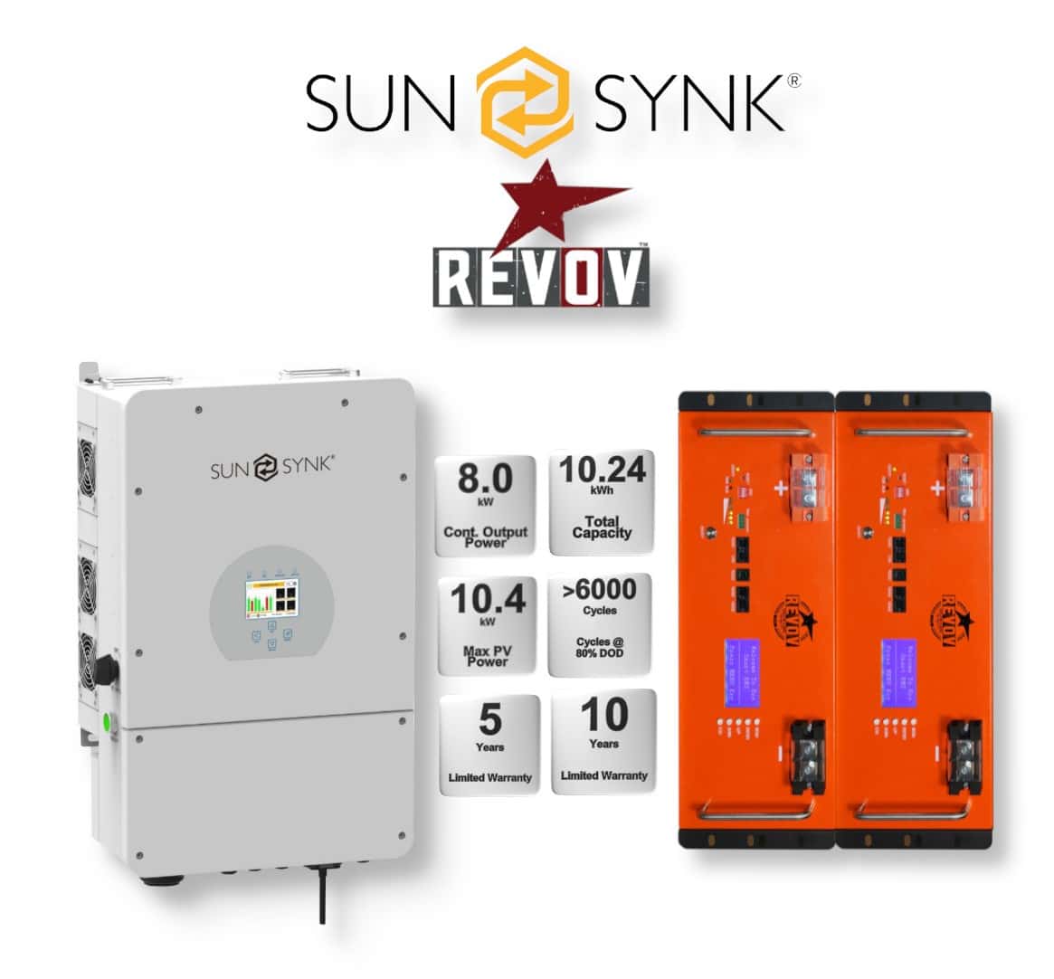 8.0 kW SUNSYNK Hybrid - REVOV Combo, c/w 2x 5.12 kWh Lithium Batteries