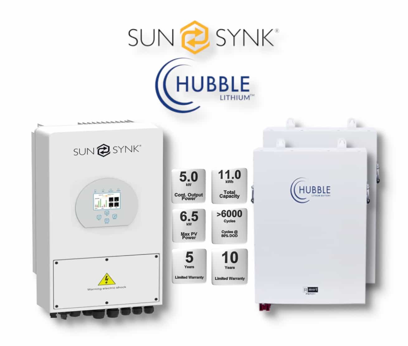 5.0 kW SUNSYNK Hybrid - HUBBLE Combo, c/w 2x 5.5 kWh Lithium Batteries