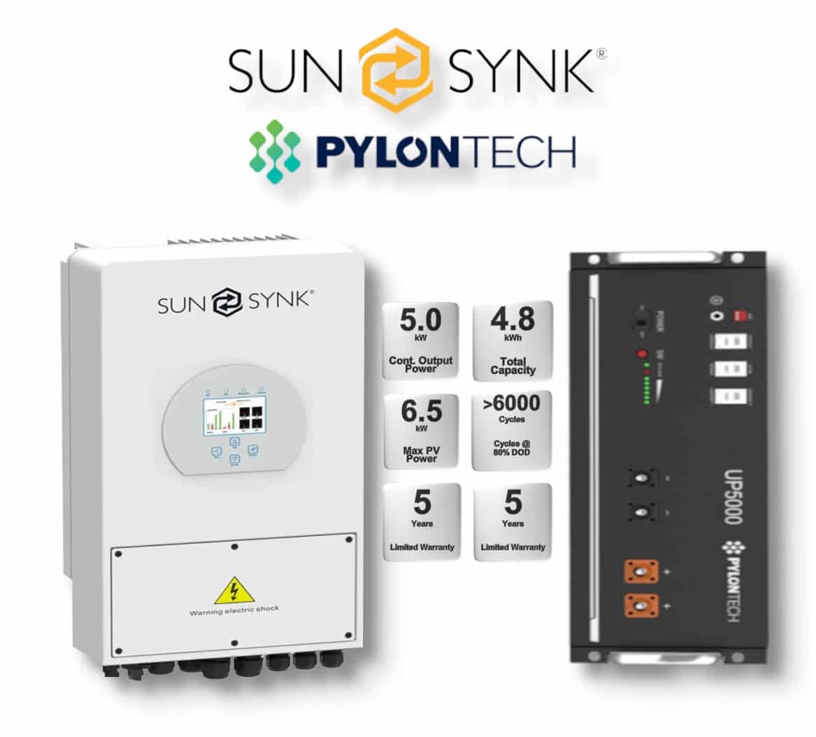 5.0 kW SUNSYNK Hybrid - PYLONTECH Combo, c/w 4.8 kWh Lithium Battery 5.0 kW SUNSYNK Hybrid - PYLONTECH Combo, c/w 4.8 kWh Lithium Battery